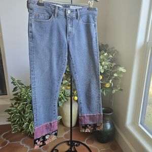 EUC Anthro Pilcro Denin Jeans with Floral Hem 27